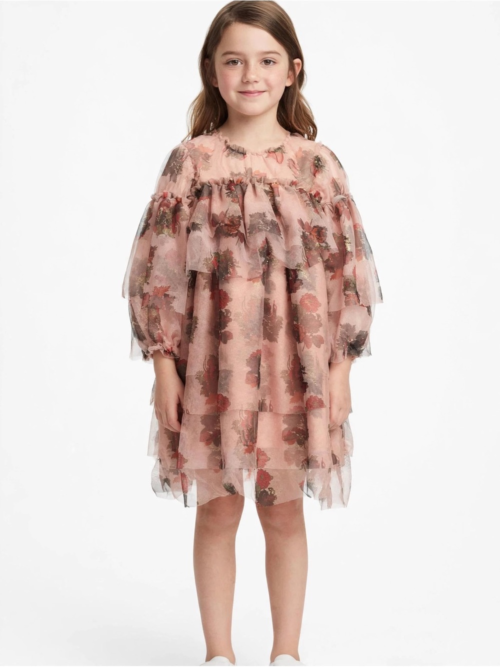 H&M Blush Pink Floral Tiered Tulle Dress